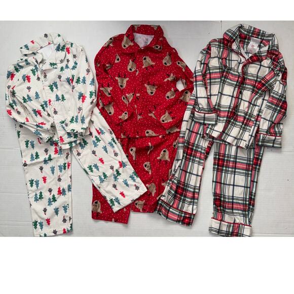 Toddler Girls 5T Christmas Button Up Pajama PJ Lot Bundle 3 Sets Reindeer Plaid - Picture 1 of 5